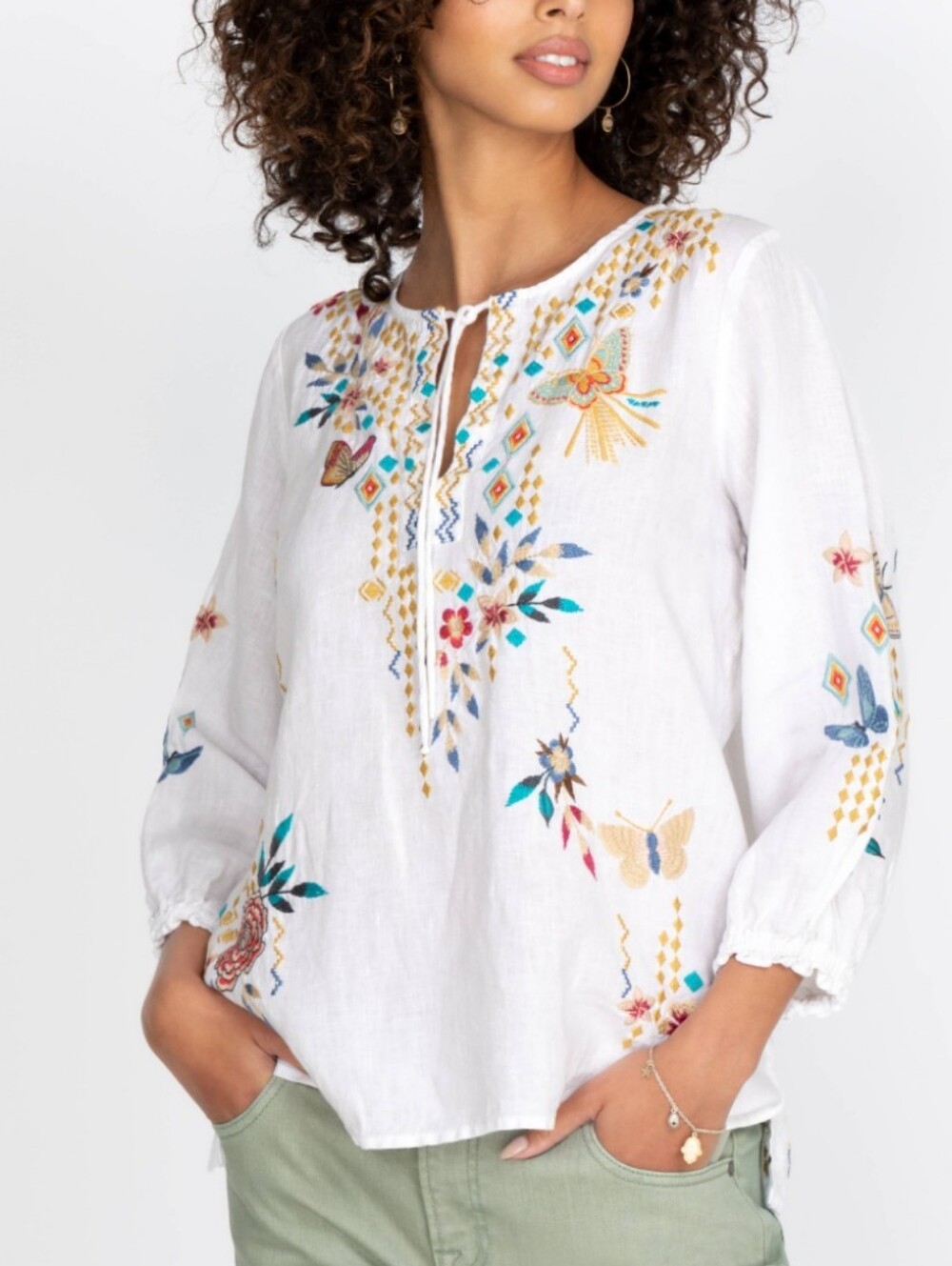 Johnny Was Mariposa White Linen Top. - Picture 1 of 10